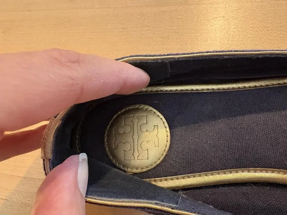 Tory Burch Shoes Womens Size 6 Navy Gold Logo Canvas Bow Ballet Flats Casual